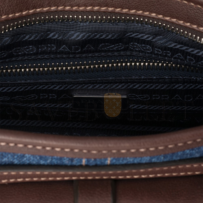 PRADA BONNIE MEDIUM DENIM AND LEATHER HANDBAG 1BA426 (32*15.5*12cm)